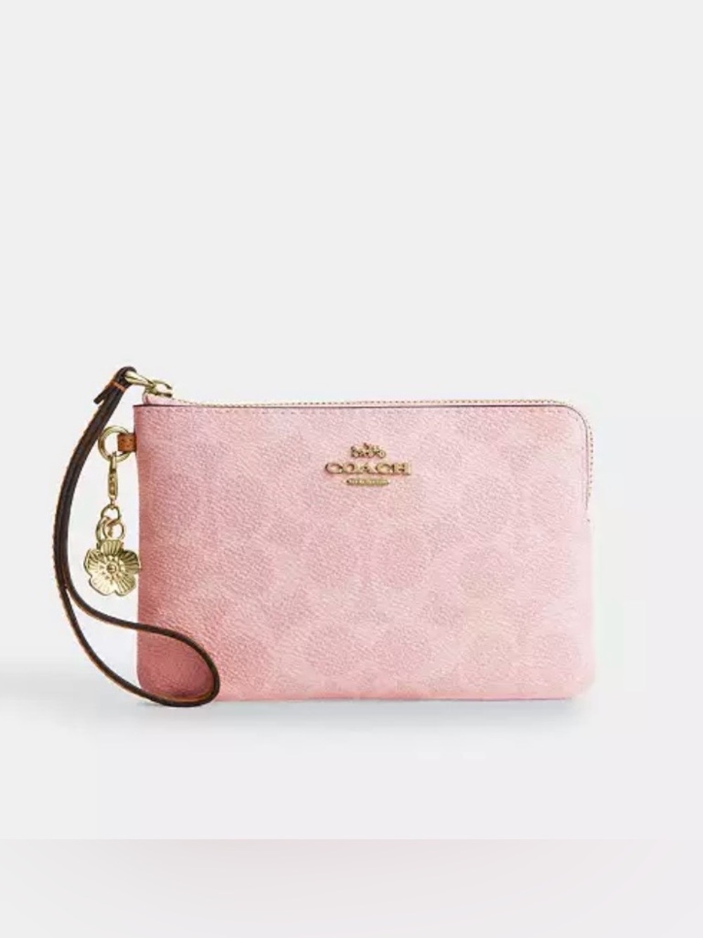 🌸New Coach Corner Zip Wristlet in Powder Pink w/Charms
